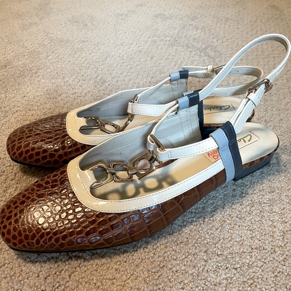 Clarks Orla Kiely Navy Barbara T-Strap Flats Women's Size 9.5